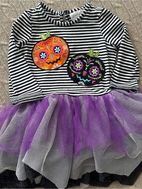 EUC Emily Rose Halloween Día de los Muertos Dress, Stripes & Sparkle Tutu, 2T